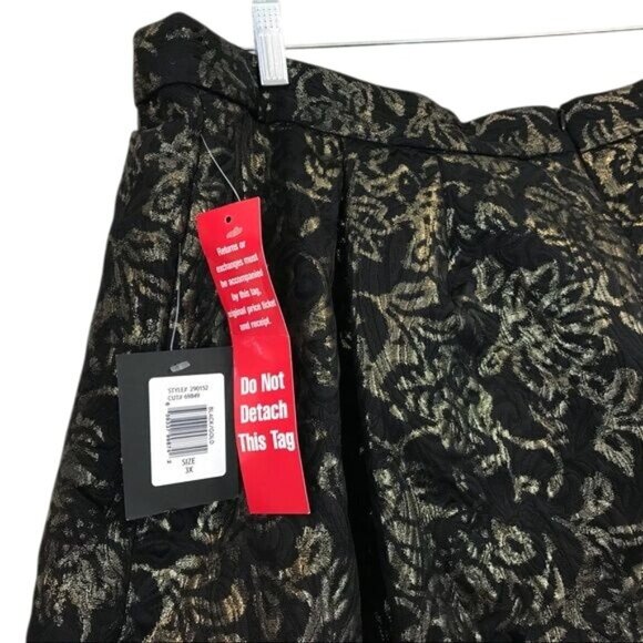Marina Black & Gold Floral Metallic Skirt 3X A-Line Design Made In USA - Picture 3 of 8